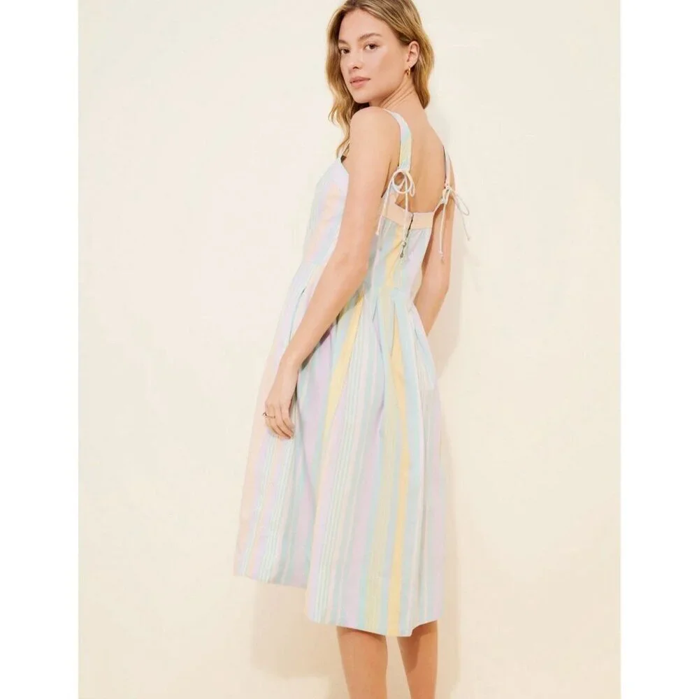 Free People Primavera Stripe Midi Dress Cotton Size XL Adjustable Strap Casual - Picture 3 of 9